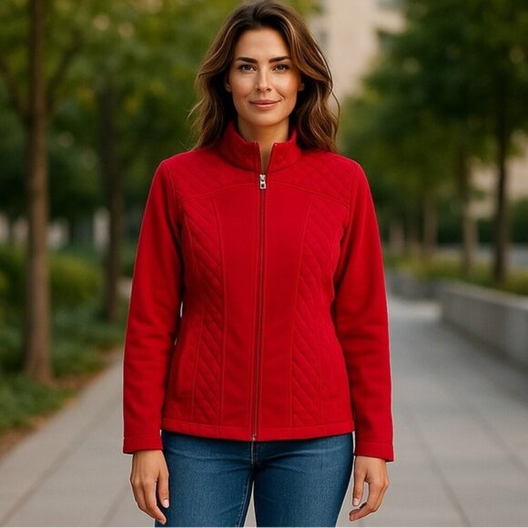 Style & Co Women's Jacket Red Fleece Quilted Zip Up Pockets Coat Red Size XL - Picture 16 of 16